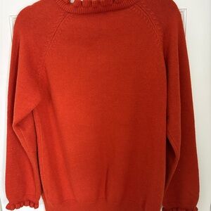 BTFBM brand cozy button ruffle rust sweater